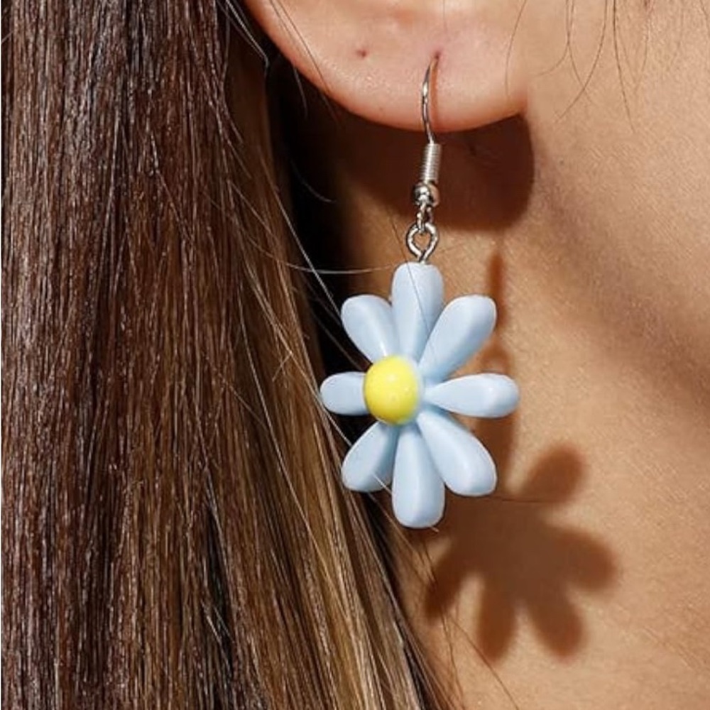 Blue and Yellow Daisy Flower Earrings - Adults